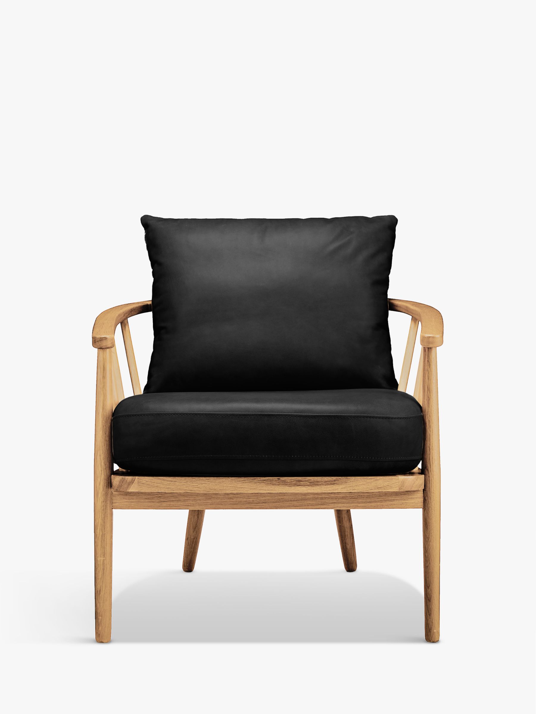 Frome Range, John Lewis Frome Leather Armchair, Light Wood Frame, Contempo Black