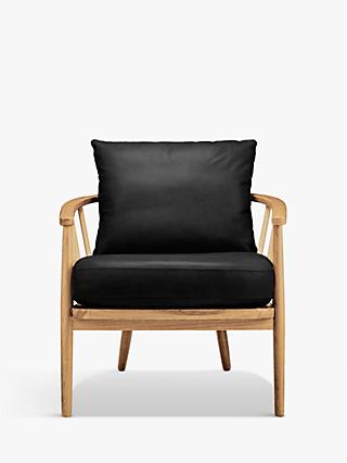 Frome Range, John Lewis Frome Leather Armchair, Light Wood Frame, Contempo Black