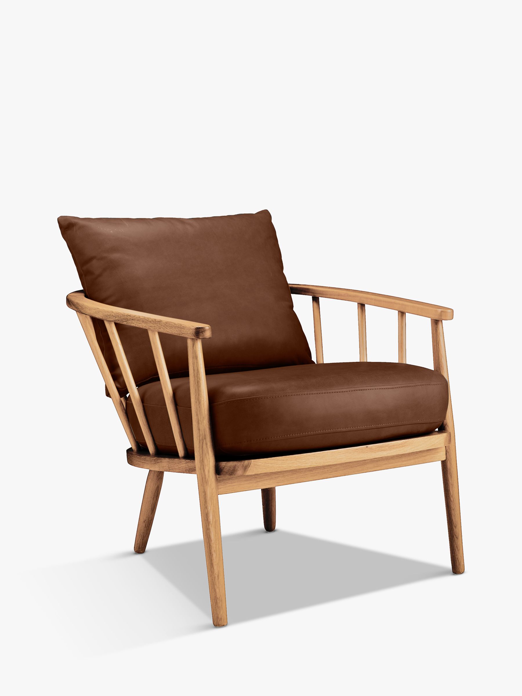 Frome Range, John Lewis Frome Leather Armchair, Light Wood Frame, Contempo Castanga