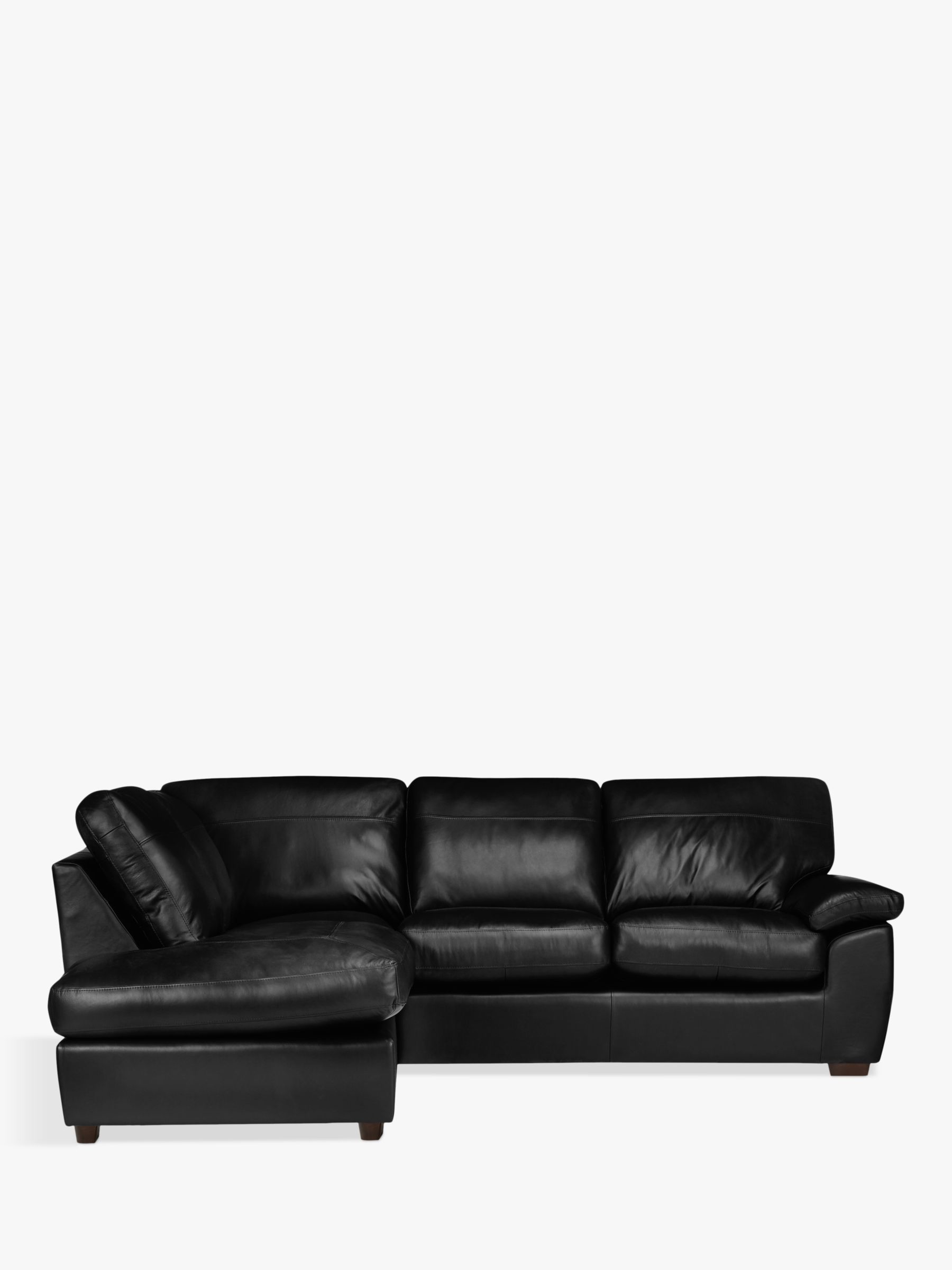 Camden Range, John Lewis Camden 5+ Seater LHF Chaise Corner End Leather Sofa, Dark Leg, Contempo Black