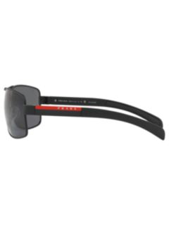 Prada Linea Rossa PS 54IS Polarised Rectangular Sunglasses, Black/Grey