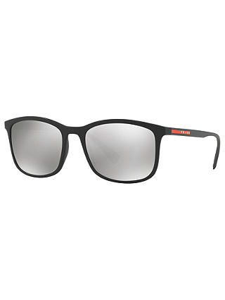 Prada Linea Rossa PS 01TS Men's Rectangular Sunglasses, Black/Mirror Silver