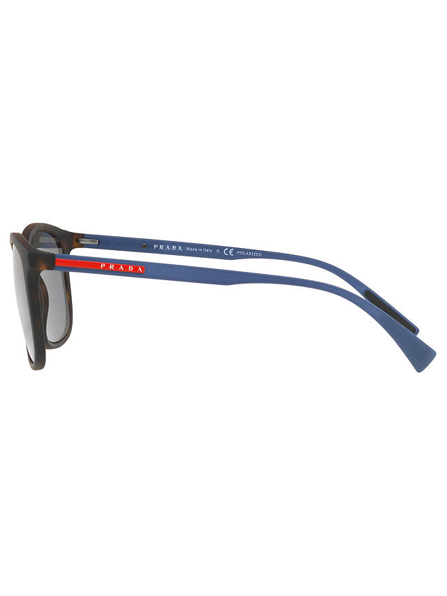 Prada Linea Rossa PS 01TS Men's Polarised Rectangular Sunglasses, Tortoise/Grey