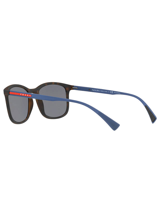 Prada Linea Rossa PS 01TS Men's Polarised Rectangular Sunglasses, Tortoise/Grey