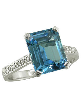 E.W Adams 18ct White Gold Diamond Shoulder Cocktail Ring, Blue Topaz