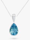 E.W Adams 9ct White Gold Teardrop Pendant Necklace, Blue Topaz