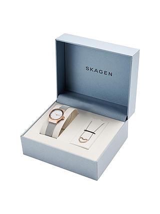 Skagen SKW1101 Women's Freja Watch and Katrine Necklace Gift Set, Silver/White