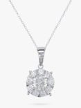 E.W Adams 18ct White Gold Round Diamond Cluster Pendant Necklace