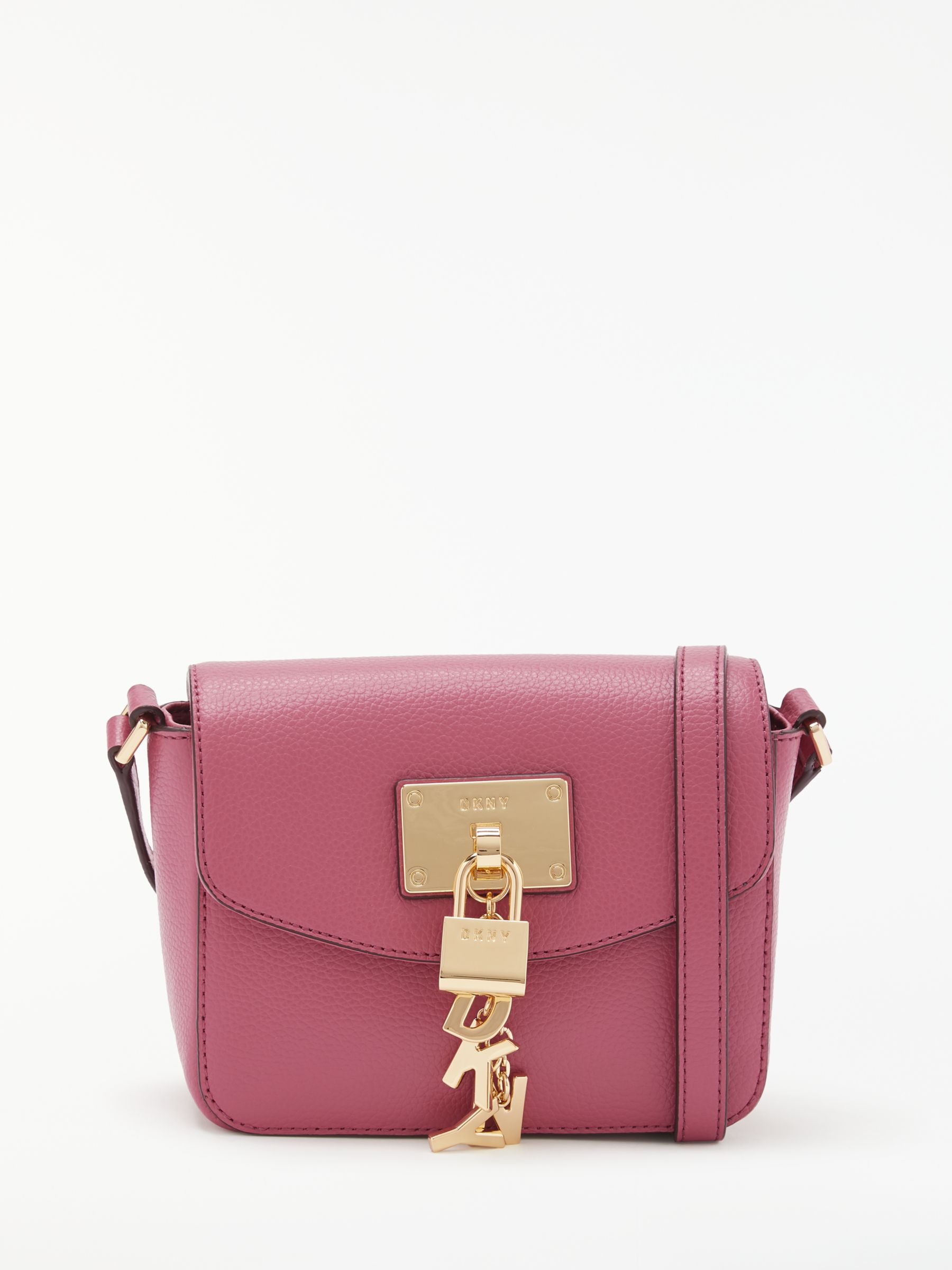 DKNY Elissa Charm Detail Small Leather Cross Body Bag, Hot Pink at John ...