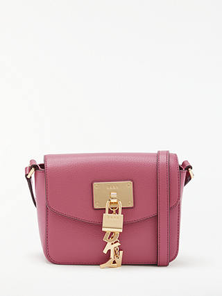 DKNY Elissa Charm Detail Small Leather Cross Body Bag, Hot Pink