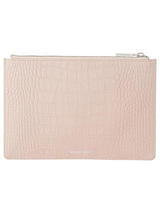 Whistles Matte Croc Leather Small Clutch Bag, Nude