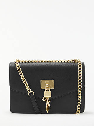DKNY Elissa Charm Detail Leather Shoulder Bag, Black