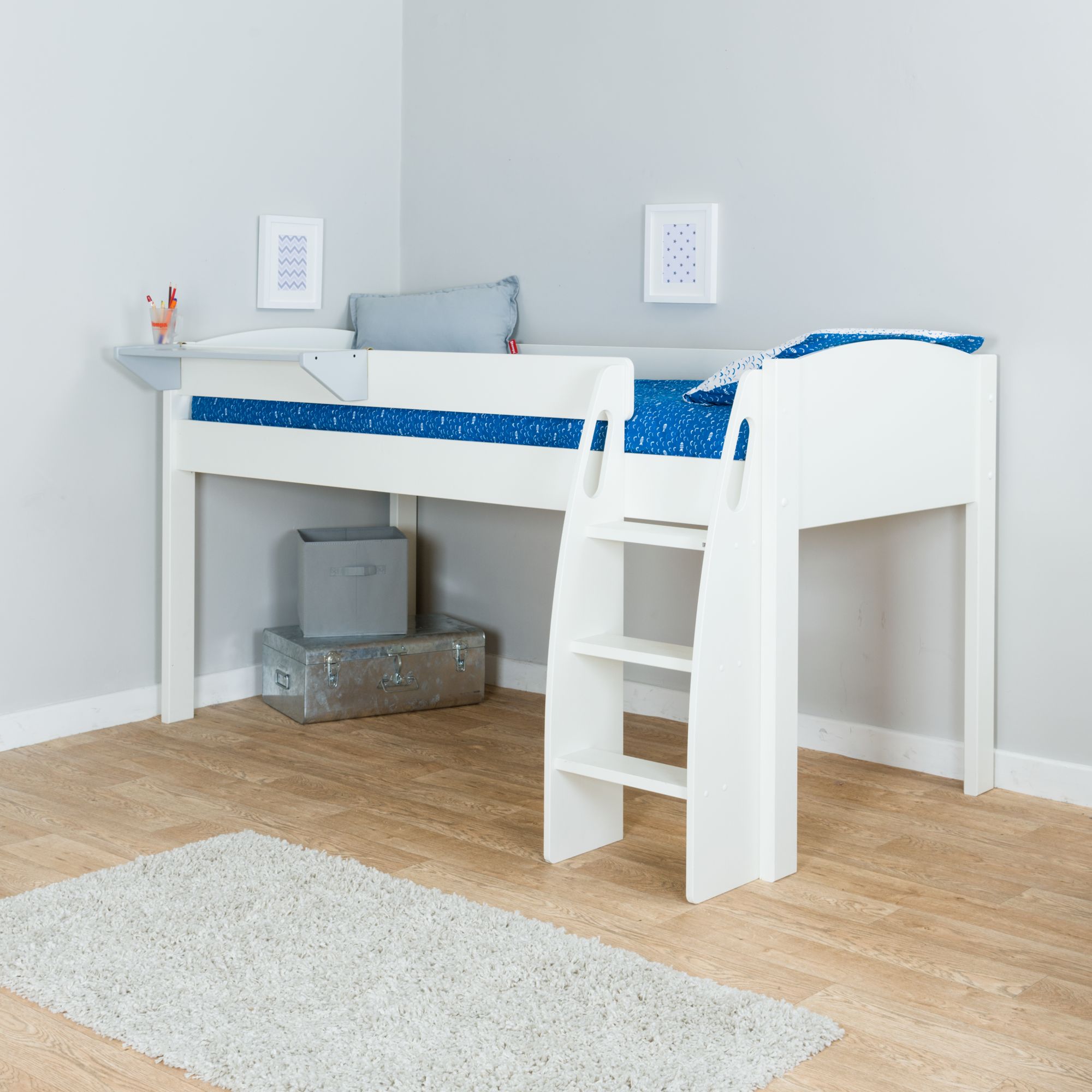Stompa Uno S Plus Mid-sleeper Bed Frame & Stompa S Flex Airflow Foam Mattress, Medium, Extra Long Single (Bundle)
