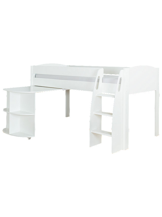 Stompa Uno S Plus Mid-Sleeper Bed Frame with Pull-Out Desk, White