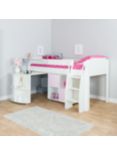 Stompa Uno S Plus Mid-Sleeper with White Headboard, Pull-Out Desk and 2 Door Cube Unit, White/Pink