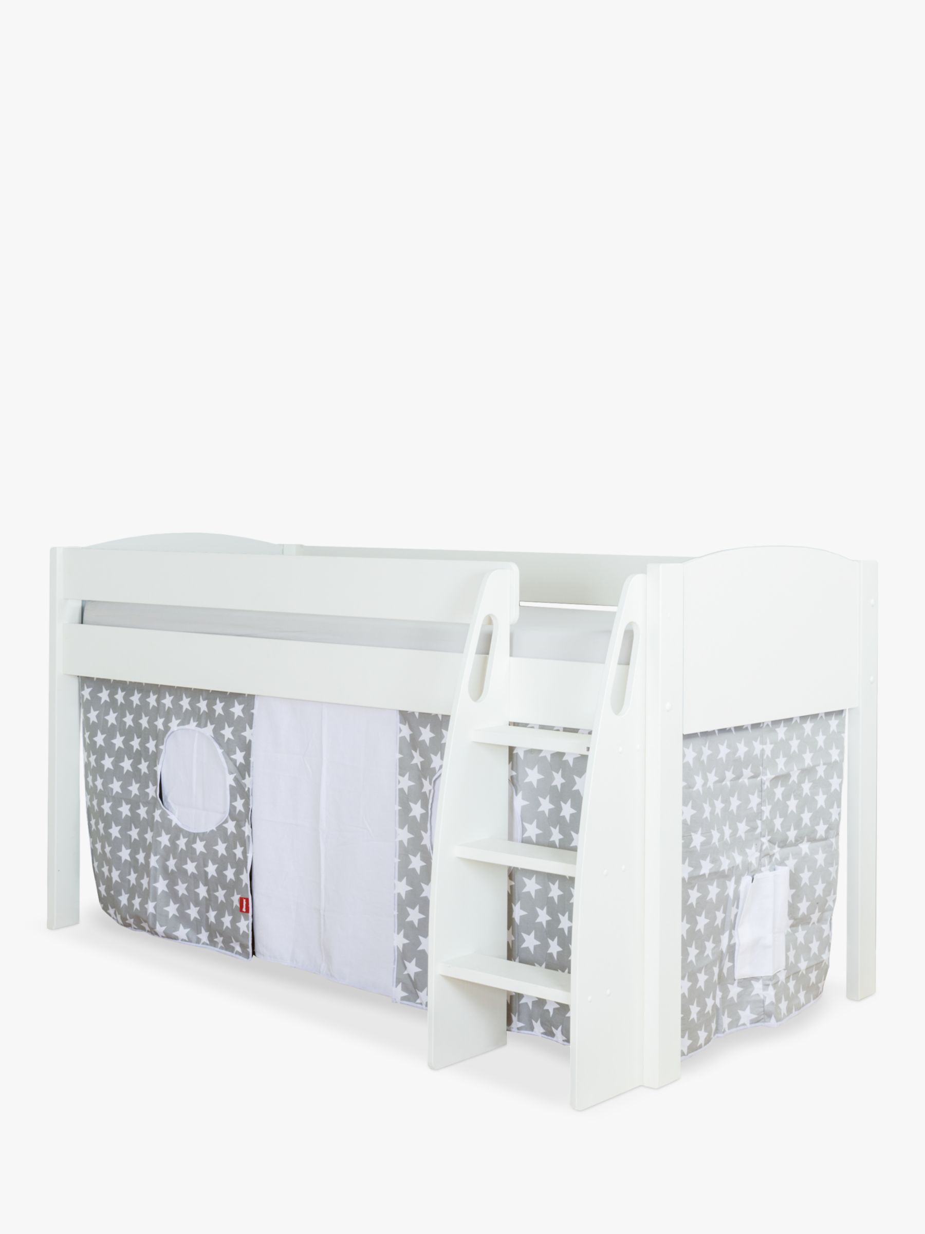 Photo of Stompa uno s plus mid-sleeper bed with white headboard and star print tent