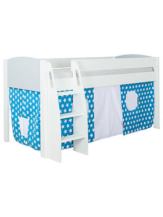 Stompa Uno S Plus Mid-Sleeper Bed with Grey Headboard and Star Print Tent, Aqua