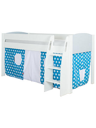 Stompa Uno S Plus Mid-Sleeper Bed with Grey Headboard and Star Print Tent, Aqua