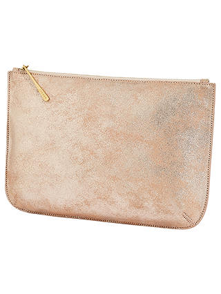 Jigsaw Alana Large Textured Leather Pouch Clutch, Rose Gold