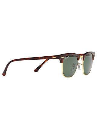 Ray-Ban RB3016 Men's Polarised Clubmaster Sunglasses, Tortoise/Green