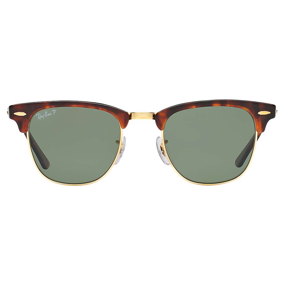 Buy Ray-Ban RB3016 Men's Polarised Clubmaster Sunglasses, Tortoise/Green Online at johnlewis.com