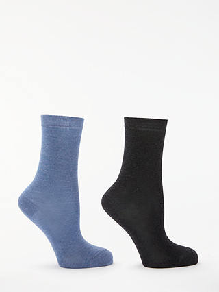 John Lewis & Partners Solid Colour Ankle Socks, Pack of 2