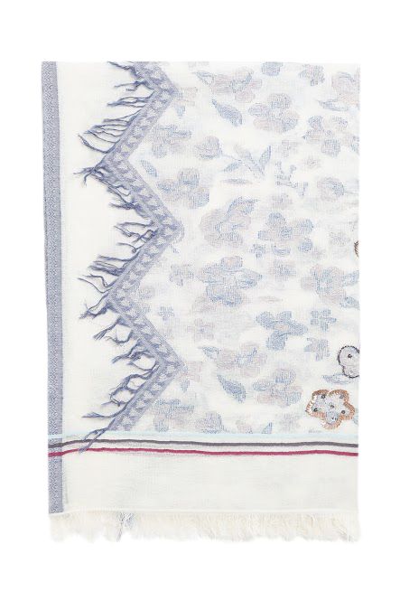 Gerard Darel Taylor Floral Cotton Scarf, Blue/White