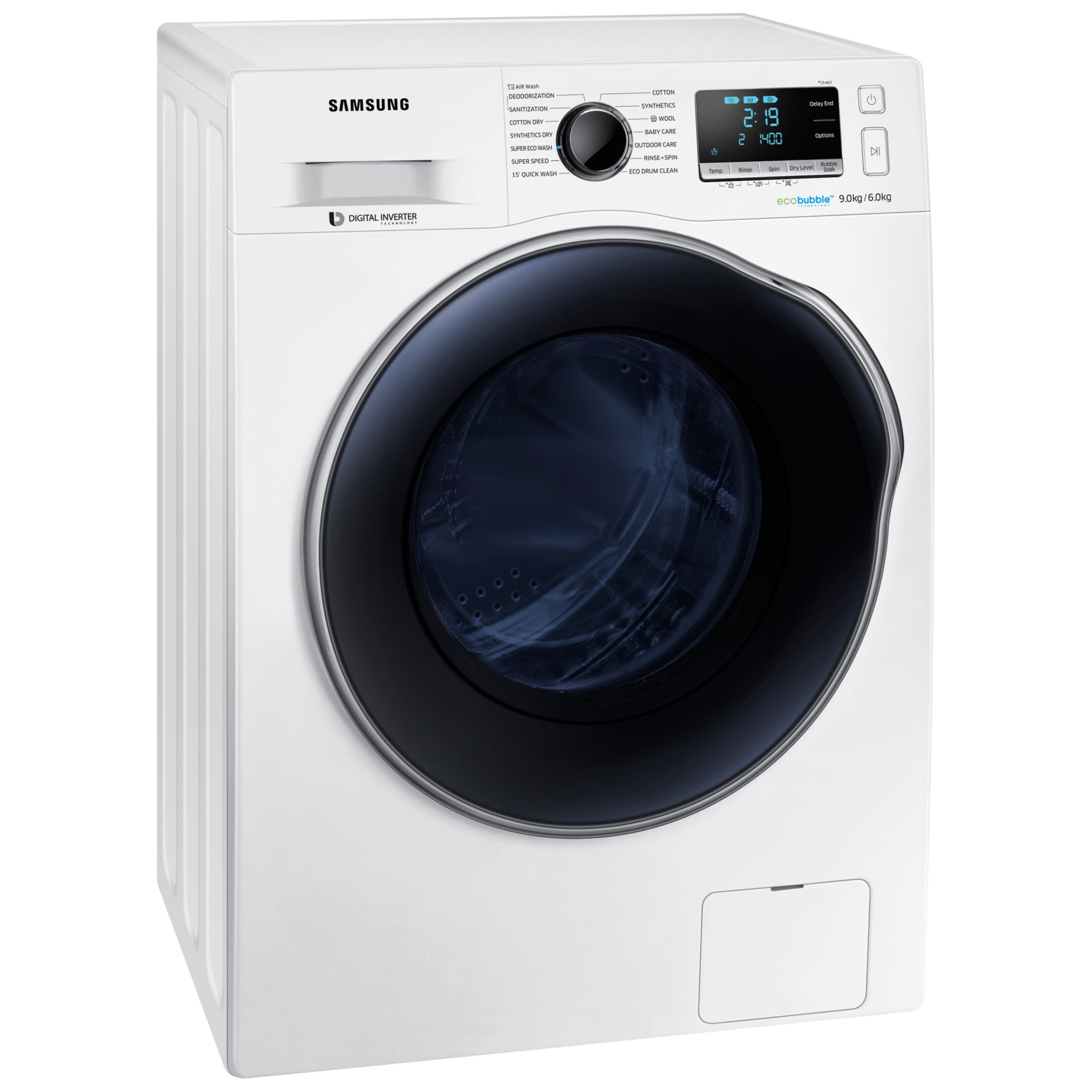 grinende tackle du er Samsung WD90J6A10AW Freestanding Washer Dryer, 9kg Wash/6kg Dry Load, A  Energy Rating, White
