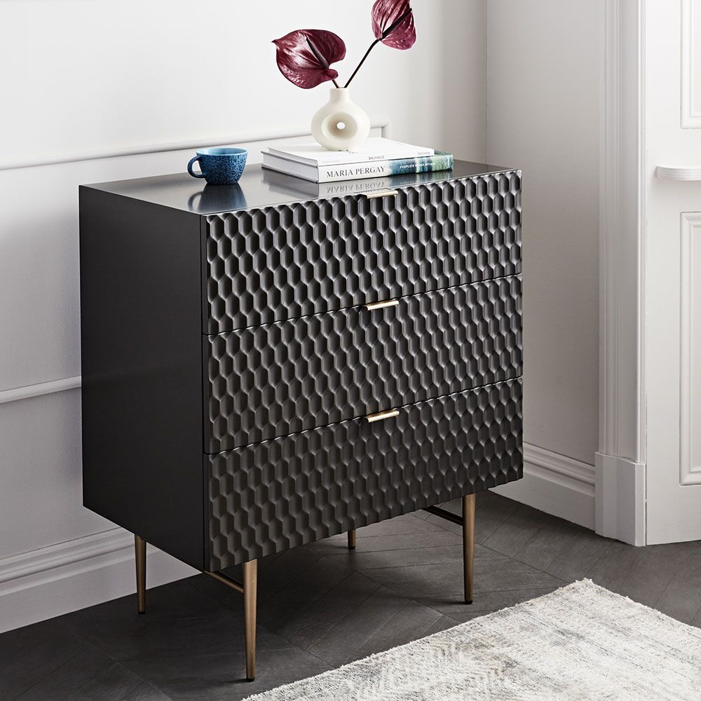West Elm Audrey 3 Drawer Chest Charcoal At John Lewis Partners