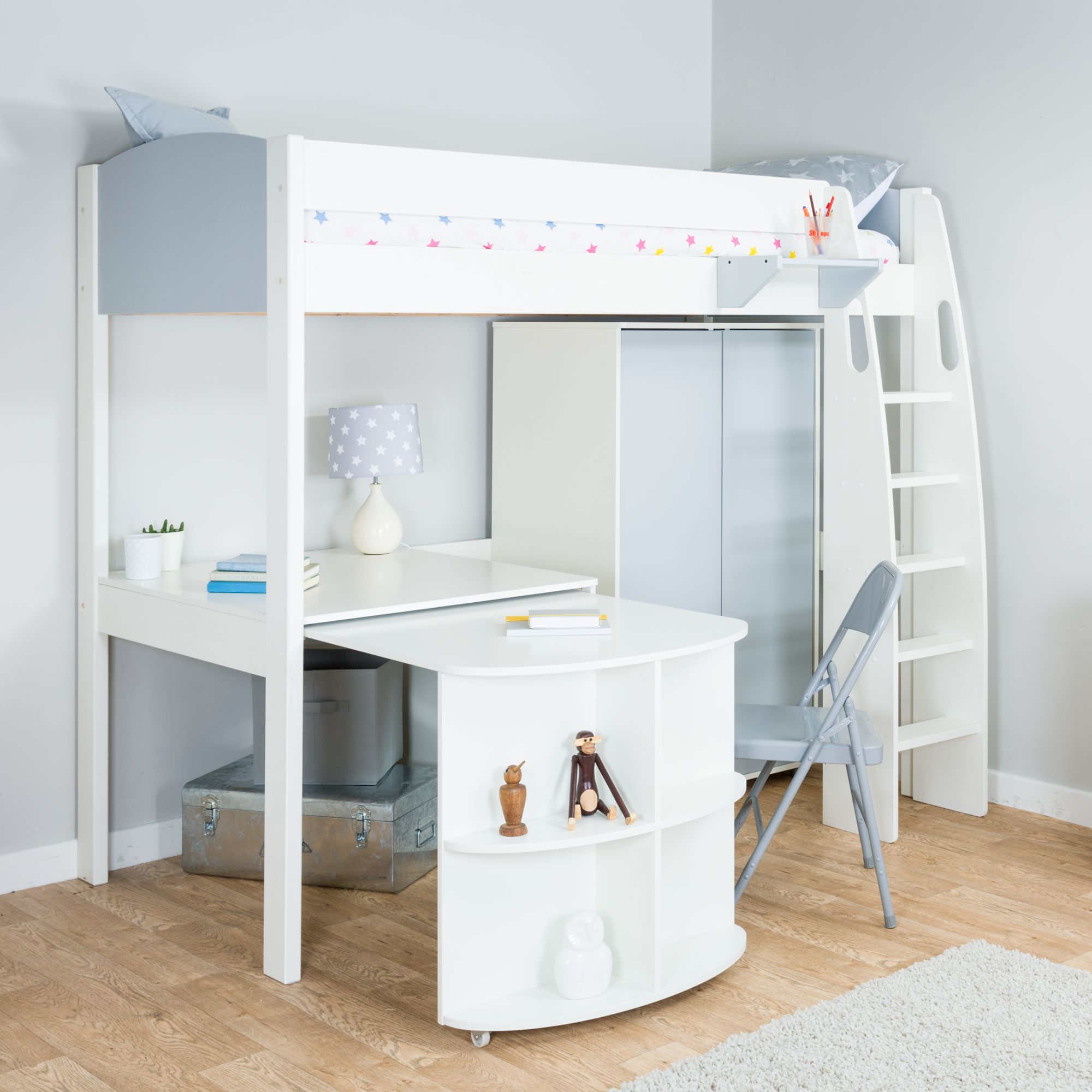 Stompa Uno S Plus High Sleeper Bed With Wardrobe And Pull Out Desk