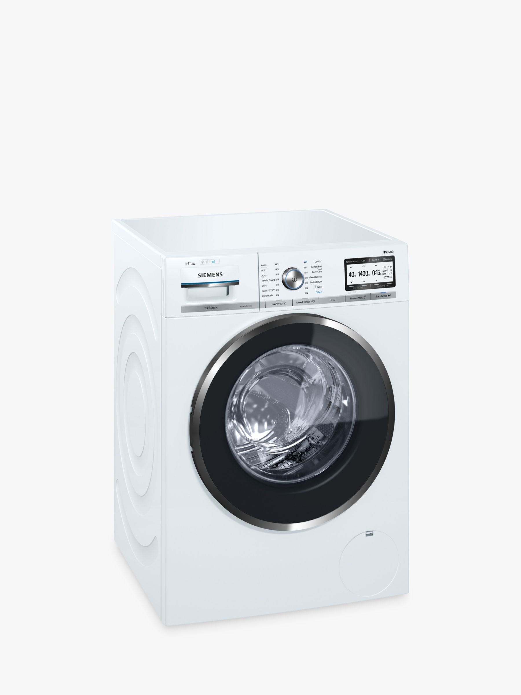 Siemens iQ700 WM14YH89GB Freestanding Washing Machine, 9kg Load, A+++ Energy Rating, 1400rpm Spin, White