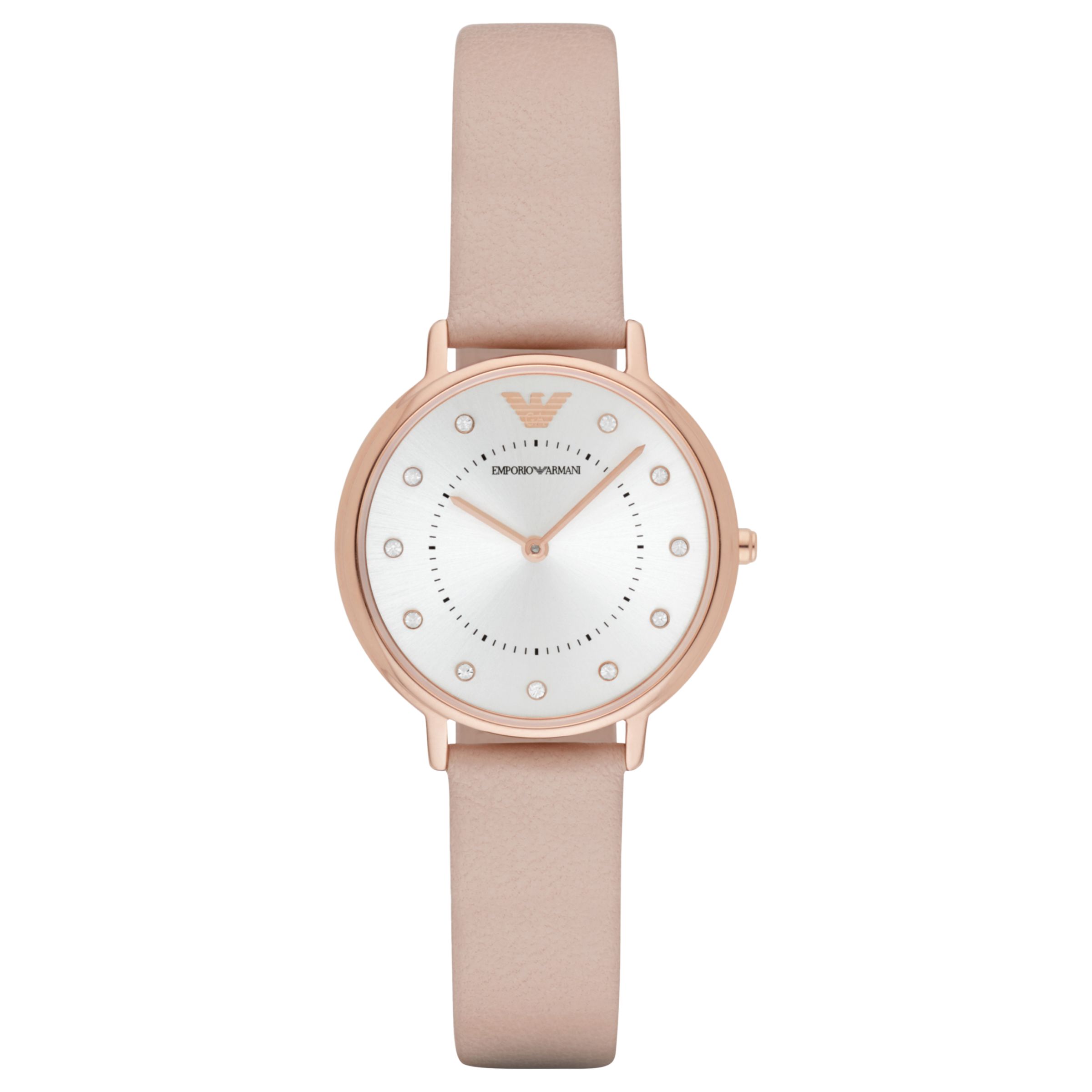 Emporio Armani AR2510 Women's Crystal Leather Strap Watch, Blush  Pink/Silver at John Lewis & Partners