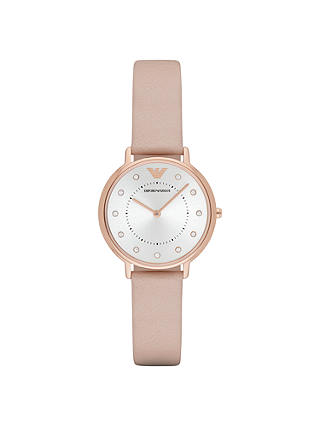 Emporio Armani AR2510 Women's Crystal Leather Strap Watch, Blush Pink/Silver