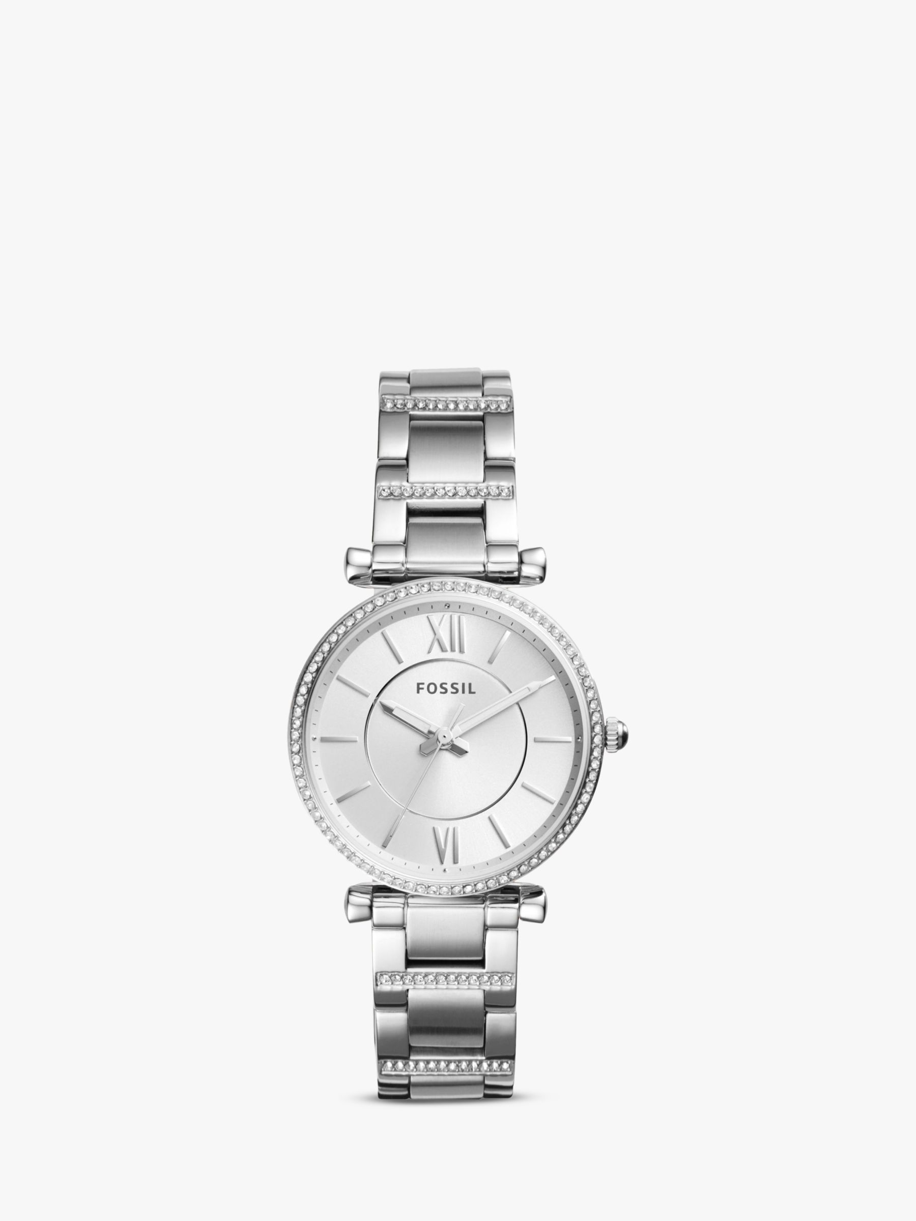 Fossil ES4341 Women's Carlie Bracelet Strap Watch, Silver at John Lewis ...