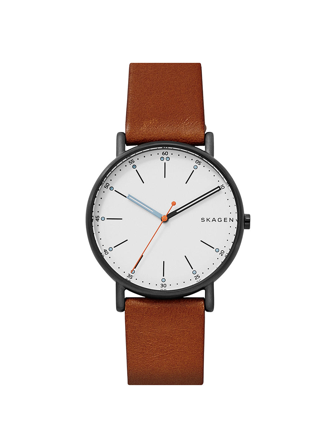Skagen Men's Signatur Leather Strap Watch,  Dark Brown/White