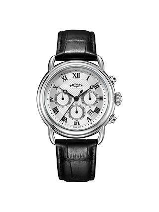 Rotary GS05330/21 Men's Canterbury Chronograph Date Leather Strap Watch, Black/Silver