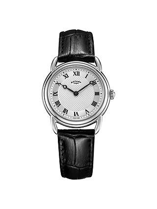 Rotary LS05335/21 Women's Canterbury Leather Strap Watch, Black/Silver