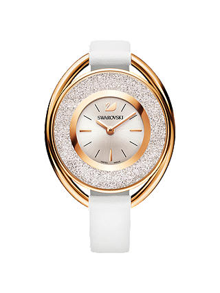 Swarovski 5230946 Women's Crystalline Oval Leather Strap Watch, White/Silver
