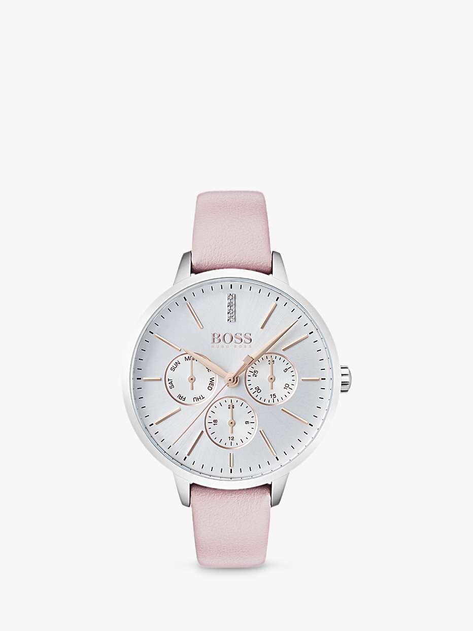 Buy BOSS 1502419 Women's Symphony Day Date Chronograph Leather Strap Watch, Pink/White Online at johnlewis.com