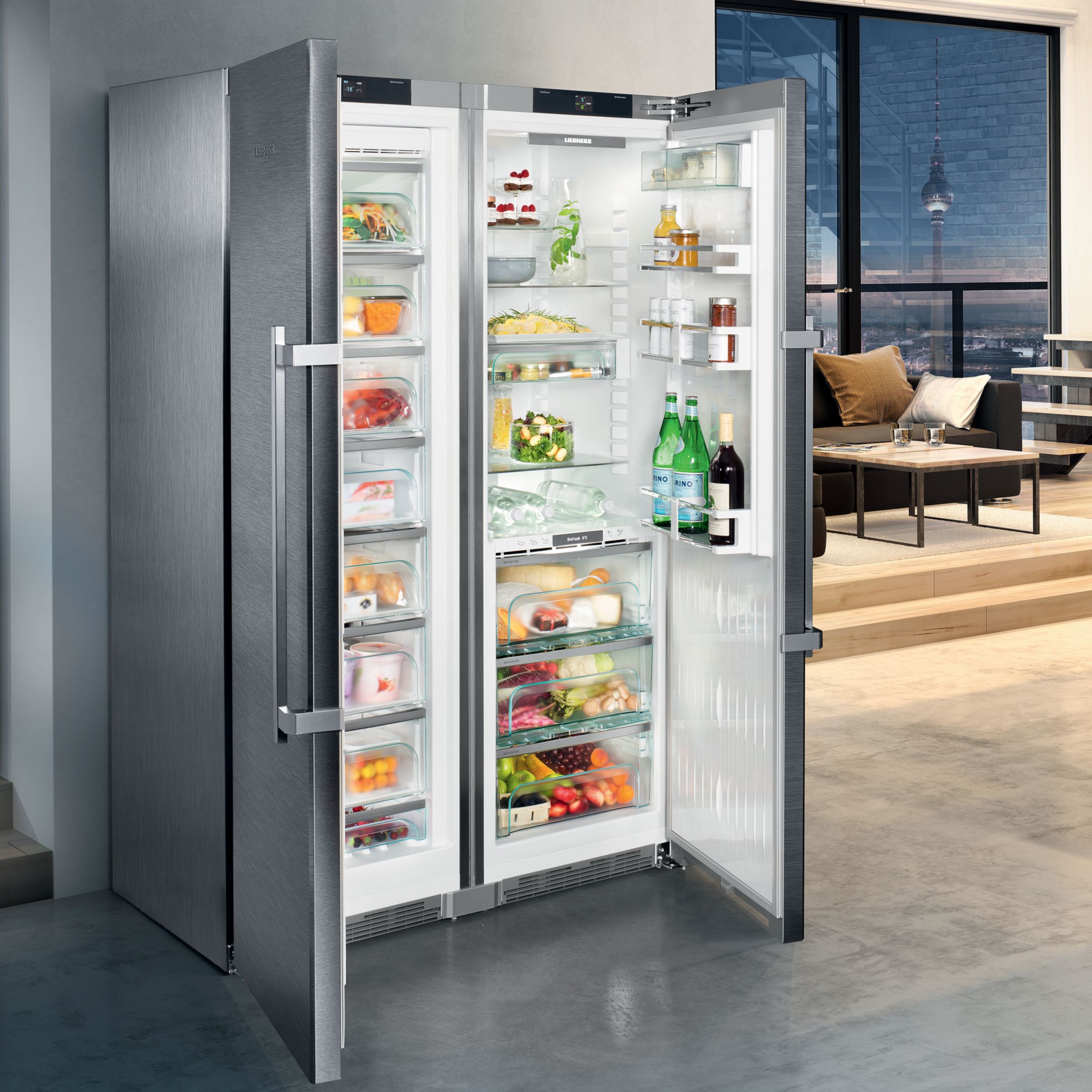 Liebherr SBSES8663 Freestanding American Style Fridge Freezer, A