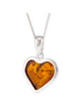 Be-Jewelled Baltic Amber Heart Pendant Necklace, Silver/Cognac