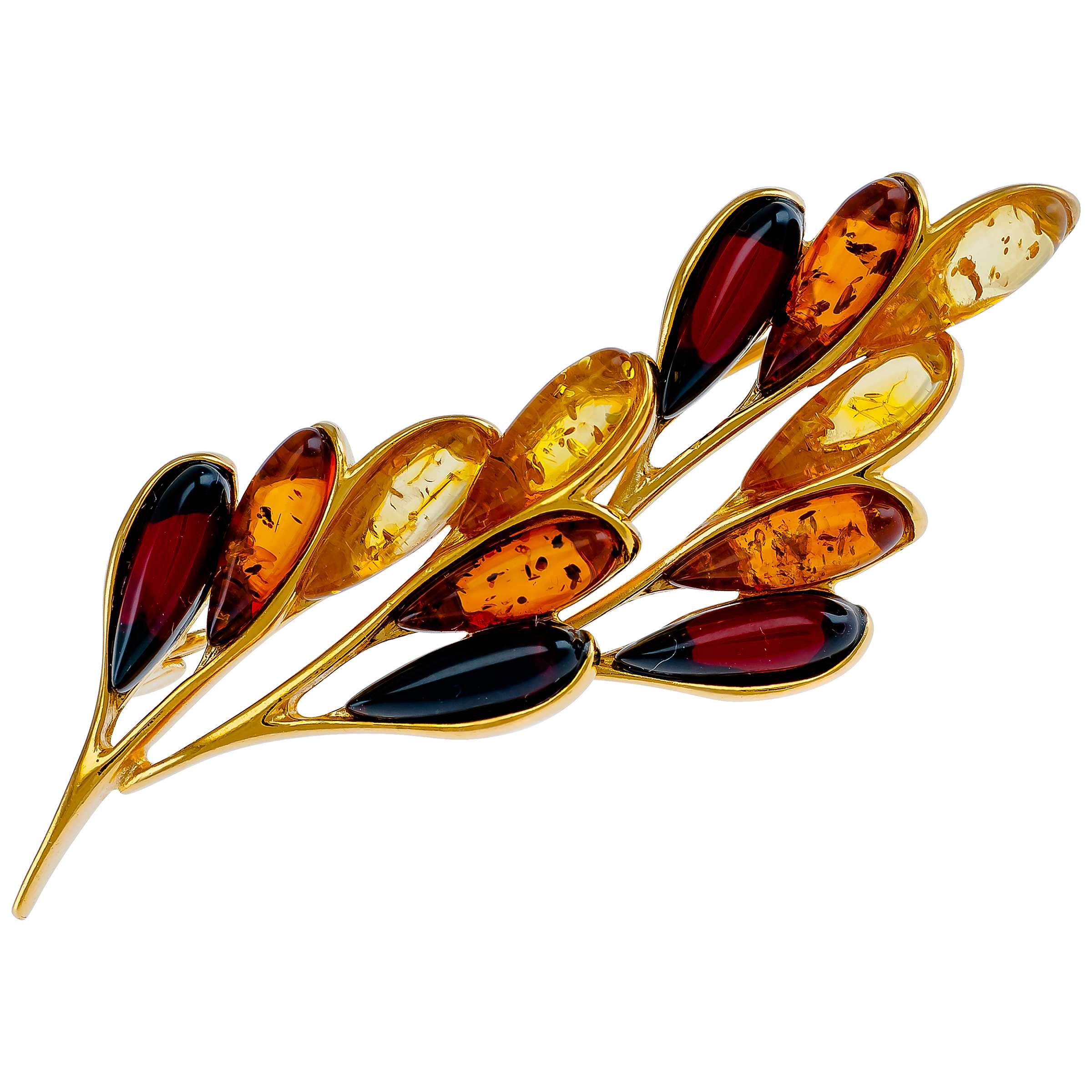 Buy Be-Jewelled Gold Plated Sterling Silver Amber Leaf Brooch, Orange/Brown Online at johnlewis.com