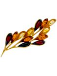 Be-Jewelled Gold Plated Sterling Silver Amber Leaf Brooch, Orange/Brown