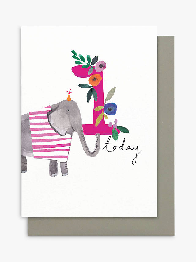 Stop the Clock Design Girl Elephant 1st Birthday Card