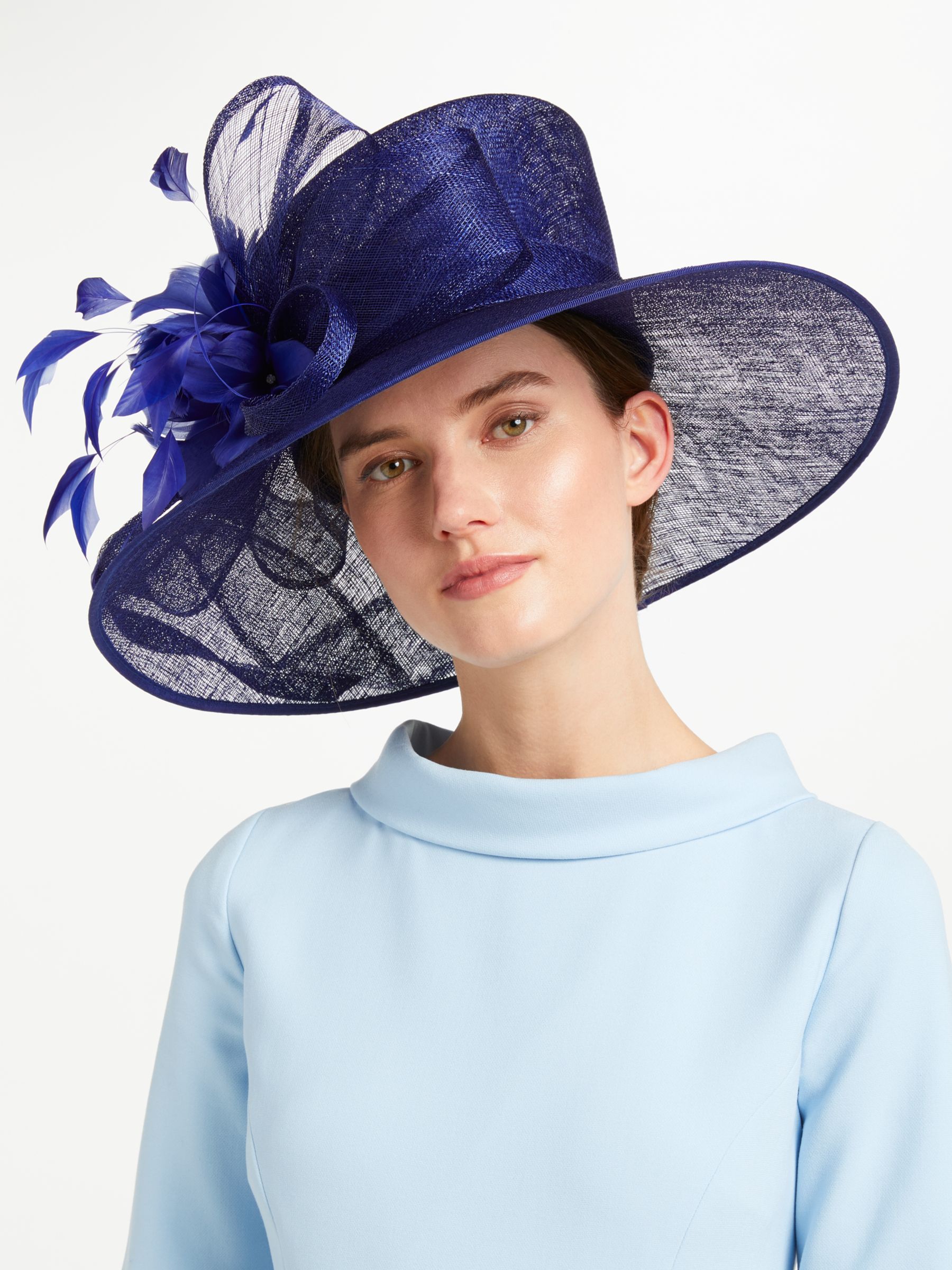 John Lewis & Partners Poppy Down Brim Bow and Feather Occasion Hat, Cobalt