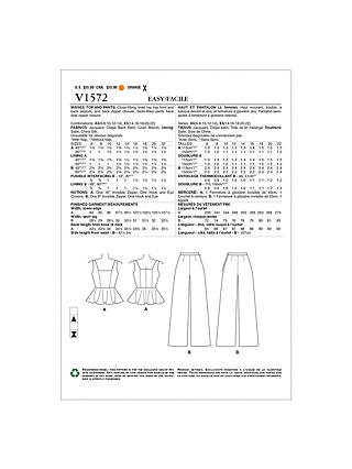 Vogue Women's Peplum Top And Trousers Sewing Pattern, 1572, A5