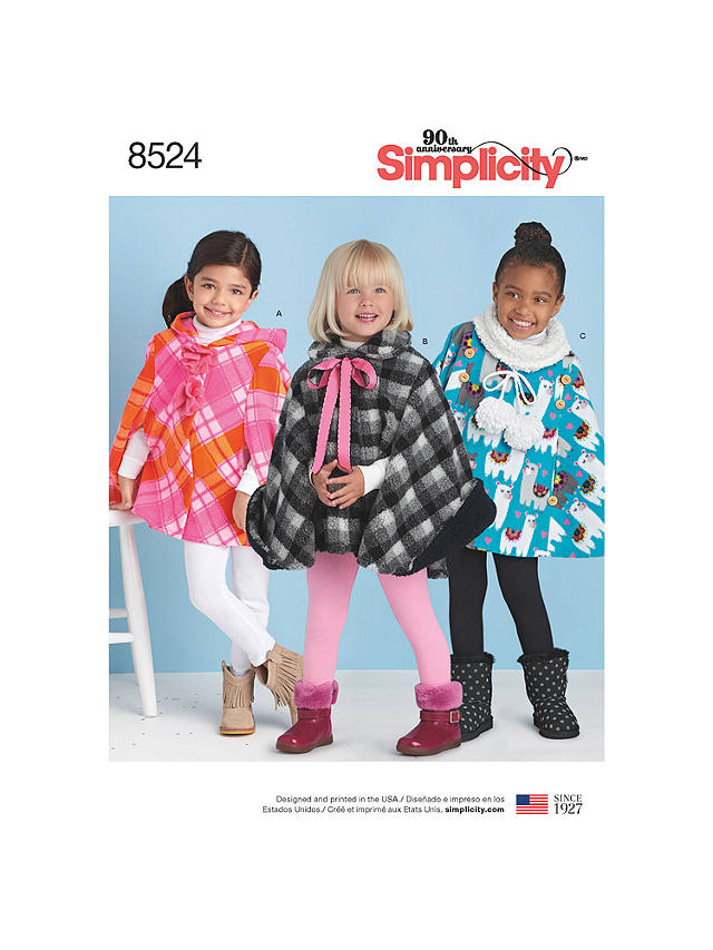 Simplicity Children's Poncho Sewing Pattern, 8524