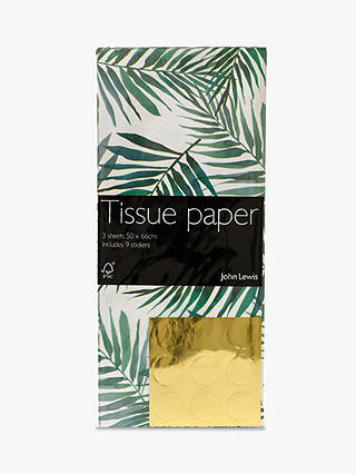 John Lewis & Partners Tropical Green Leaf Tissue Paper, 3 Sheets
