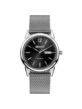 Ingersoll I00505 Men's The New Haven Automatic Day Date Bracelet Strap Watch, Silver/Black