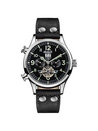 Ingersoll I02102 Men's The Armstrong Automatic Chronograph Day Date Leather Strap Watch, Black